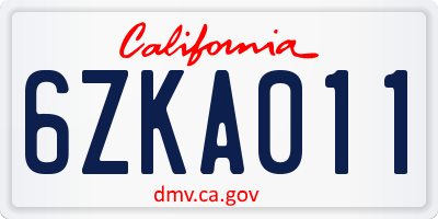 CA license plate 6ZKA011