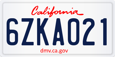 CA license plate 6ZKA021