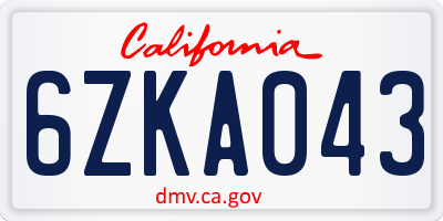CA license plate 6ZKA043