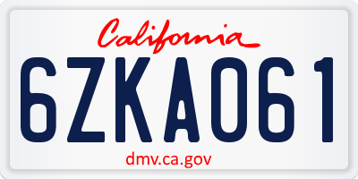 CA license plate 6ZKA061
