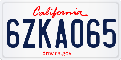 CA license plate 6ZKA065