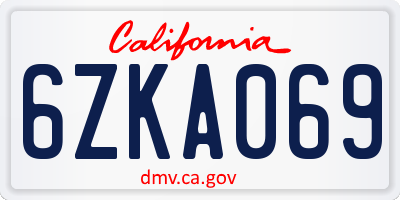 CA license plate 6ZKA069