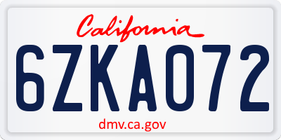 CA license plate 6ZKA072
