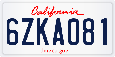 CA license plate 6ZKA081