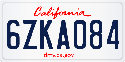 CA license plate 6ZKA084