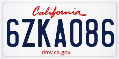CA license plate 6ZKA086