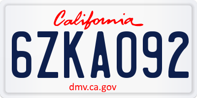 CA license plate 6ZKA092