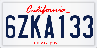 CA license plate 6ZKA133