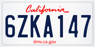 CA license plate 6ZKA147