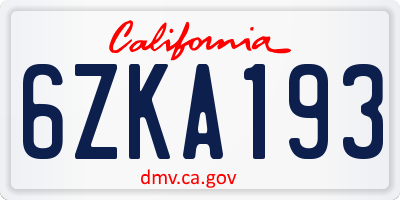 CA license plate 6ZKA193