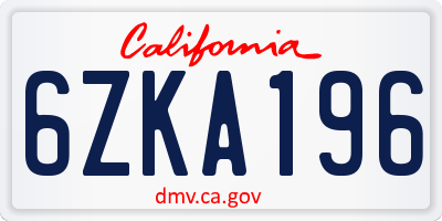 CA license plate 6ZKA196