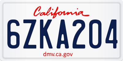 CA license plate 6ZKA204