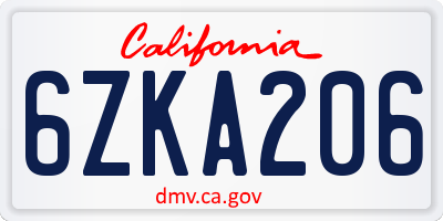CA license plate 6ZKA206