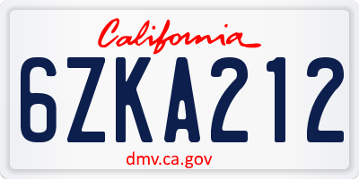 CA license plate 6ZKA212