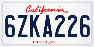 CA license plate 6ZKA226