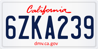 CA license plate 6ZKA239