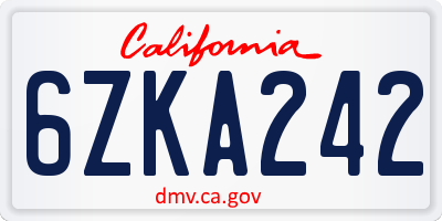 CA license plate 6ZKA242