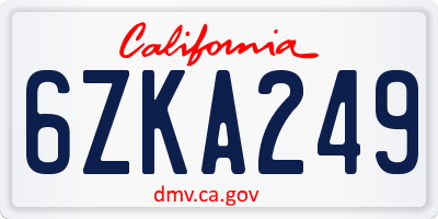 CA license plate 6ZKA249