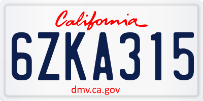 CA license plate 6ZKA315