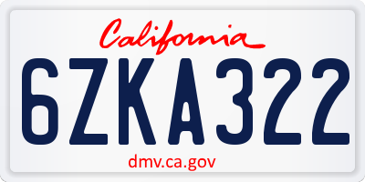 CA license plate 6ZKA322
