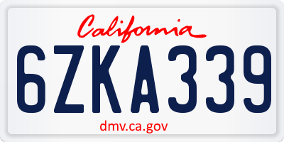 CA license plate 6ZKA339