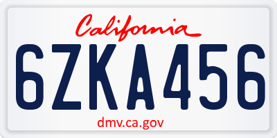 CA license plate 6ZKA456