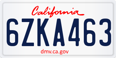 CA license plate 6ZKA463