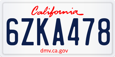 CA license plate 6ZKA478