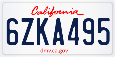 CA license plate 6ZKA495