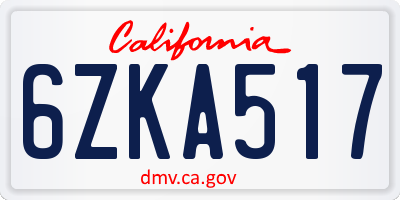 CA license plate 6ZKA517