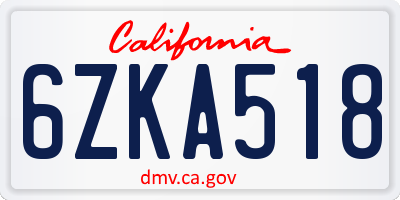 CA license plate 6ZKA518