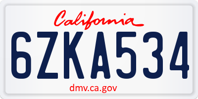 CA license plate 6ZKA534