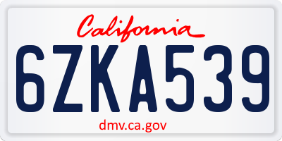 CA license plate 6ZKA539