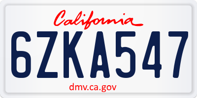 CA license plate 6ZKA547
