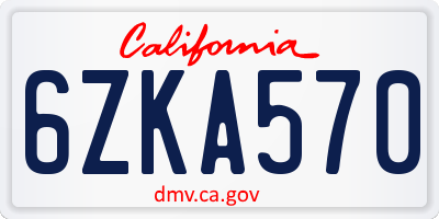 CA license plate 6ZKA570