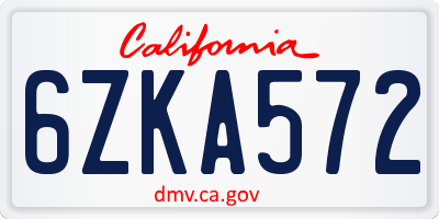 CA license plate 6ZKA572