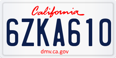 CA license plate 6ZKA610