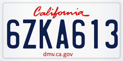 CA license plate 6ZKA613