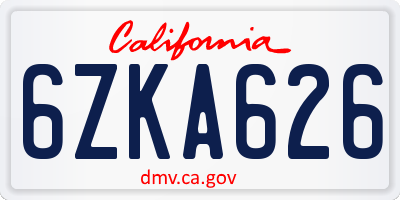 CA license plate 6ZKA626