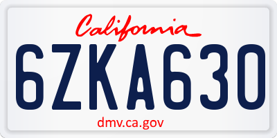 CA license plate 6ZKA630