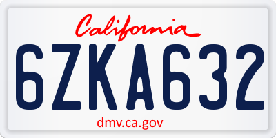 CA license plate 6ZKA632