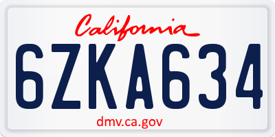 CA license plate 6ZKA634