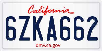 CA license plate 6ZKA662
