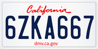 CA license plate 6ZKA667