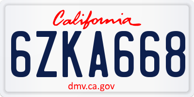 CA license plate 6ZKA668