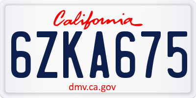 CA license plate 6ZKA675