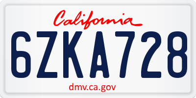 CA license plate 6ZKA728
