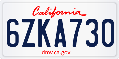 CA license plate 6ZKA730