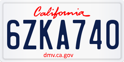 CA license plate 6ZKA740