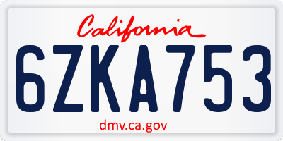 CA license plate 6ZKA753